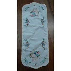 embroidered floral and butterflies table runner 35in x 13in